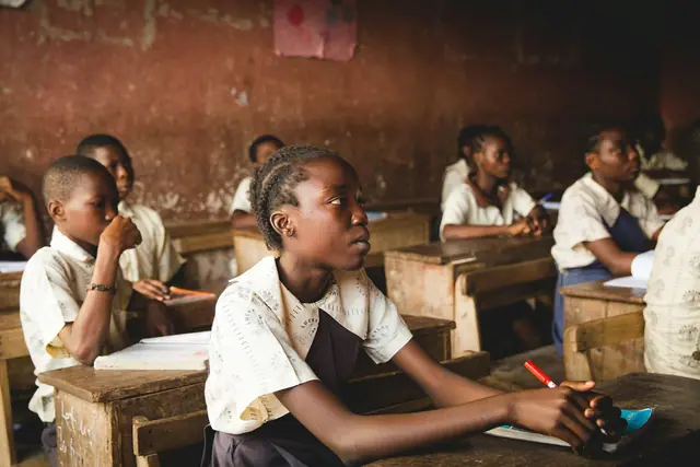 Pupils sit in a classroom in Lagos, Nigeria